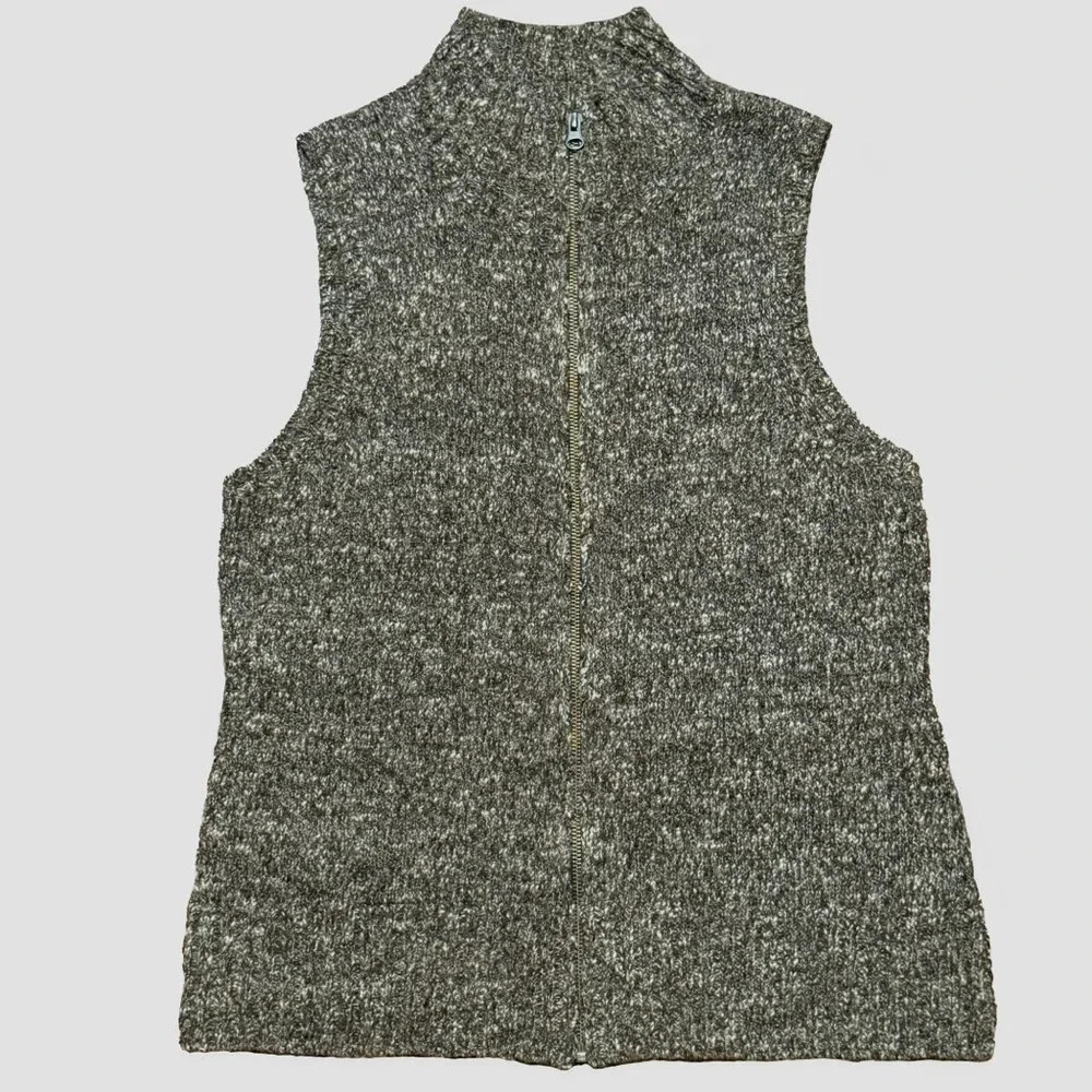 J. JILL Brown Marled Full Zip Mock Neck Sweater Vest Wool Blend Rib Trim Size M - Picture 2 of 6